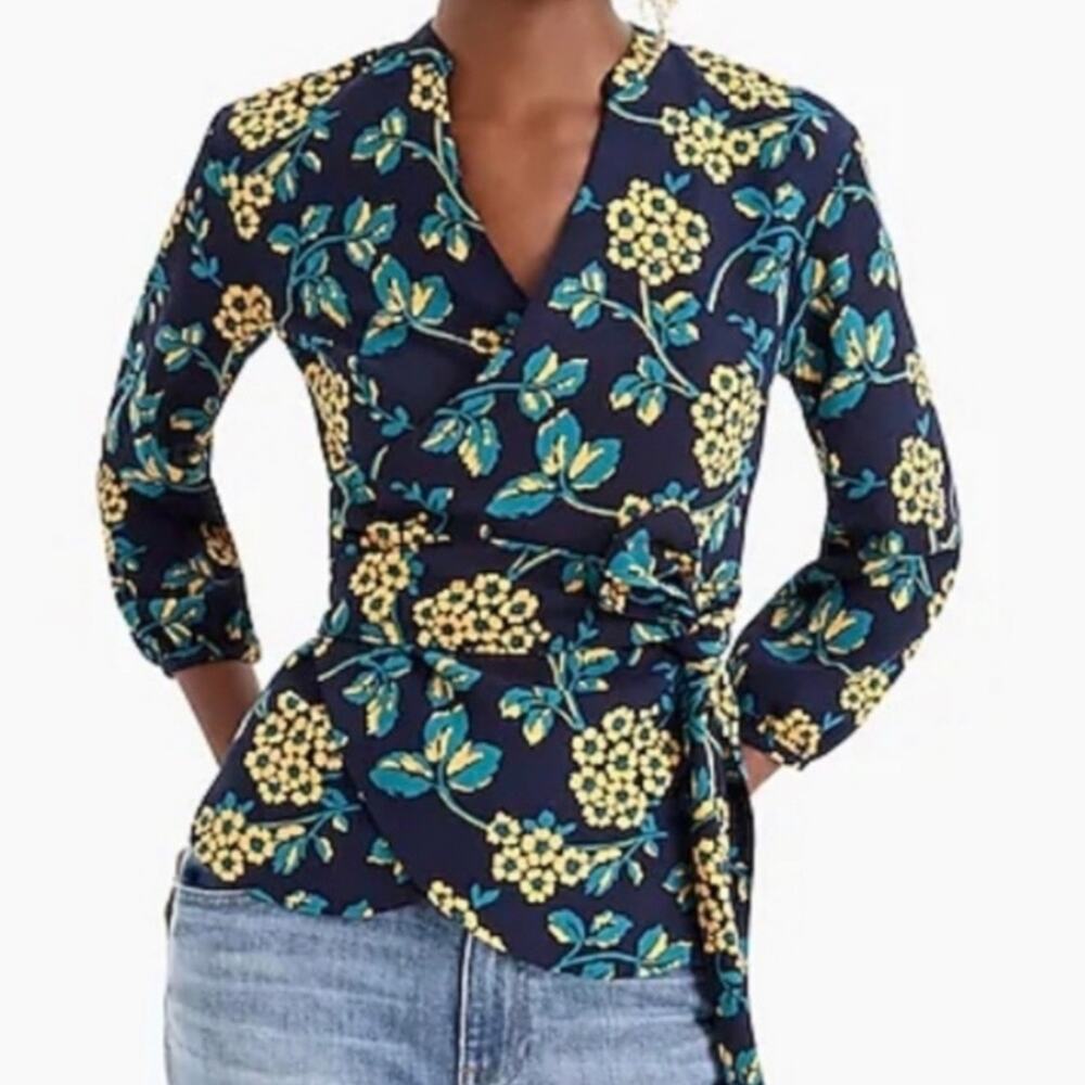 J. Crew Women’s Boho Golden Floral Long Sleeve Wrap Blouse Size XXS